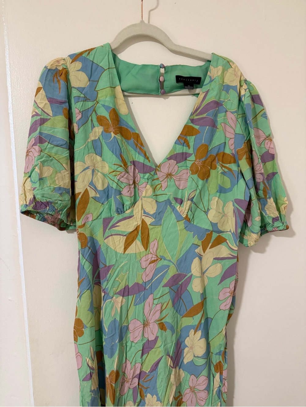 Sanctuary Mint Green Floral Maxi Dress with Puff Sleeves - Picture 3 of 7